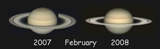 Comparacin con un telescopio de aficionado de los anillos en febrero de 2007 (izquierda) y un ao despus.