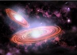 Recreacin artstica del sistema binario de dos agujeros negros. | Nature