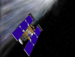 Recreacin artstica de la sonda Stardust atravesando la cola del cometa. | NASA - JPL.